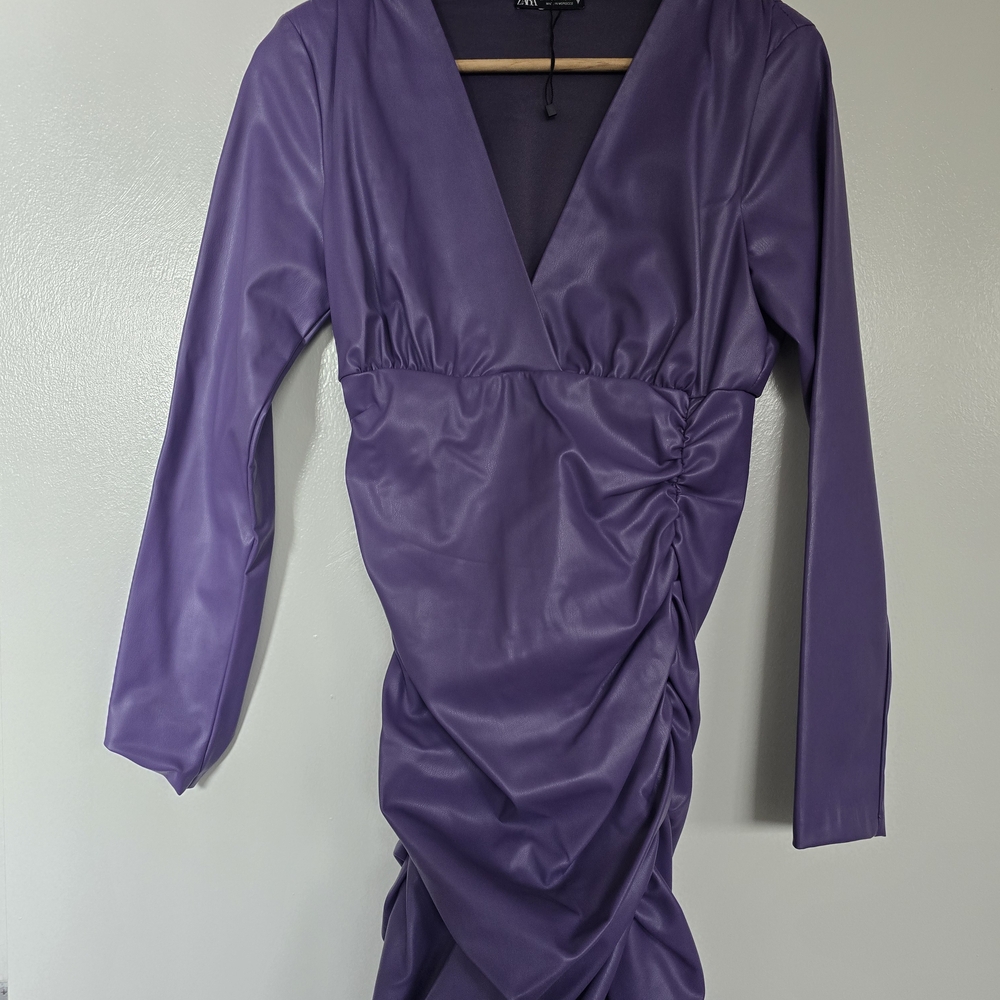 Zara Purple Ruched Wrap Bodycon Dress